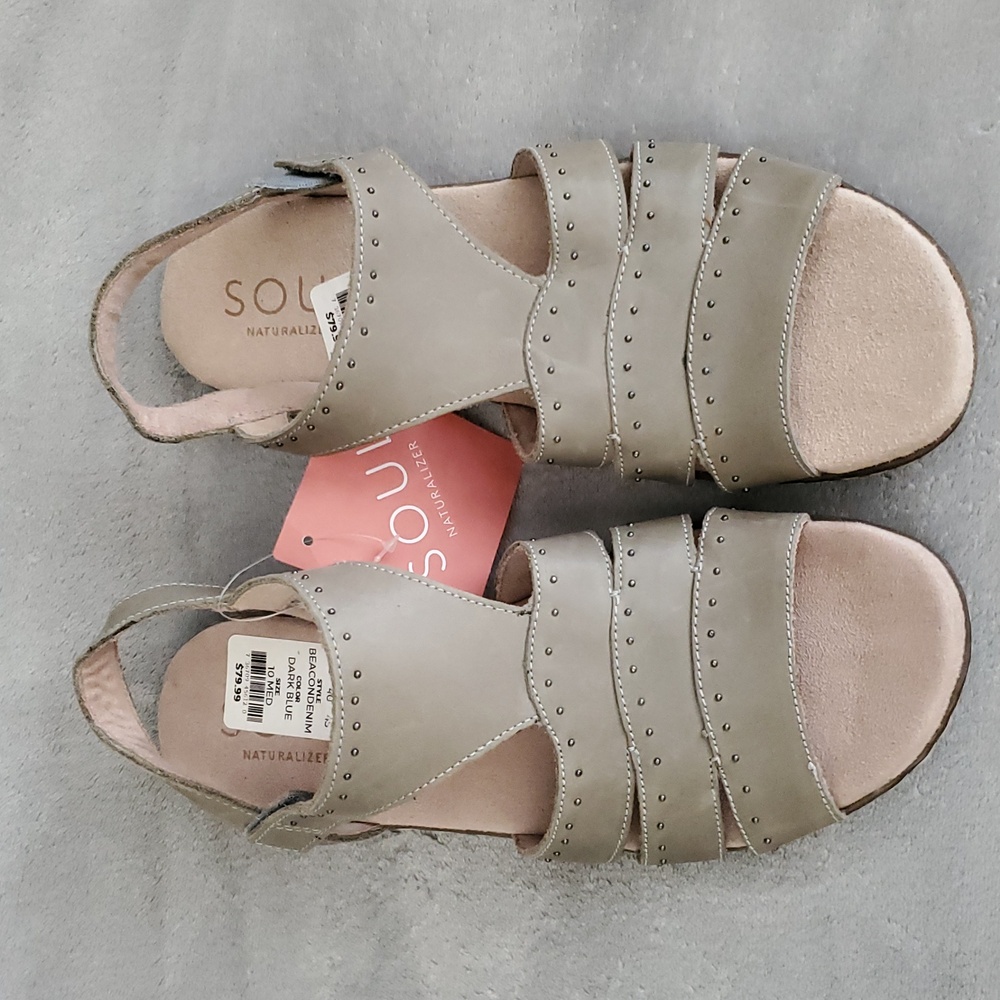 🆕️SOUL NATURALIZER Leather Beacon Denim Light Sage Memory Foam Sandals SIZE:10M